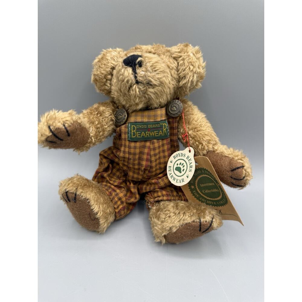 Boyds Bears Bearwear Plush 9” Plaid Overalls w Tag Vintage